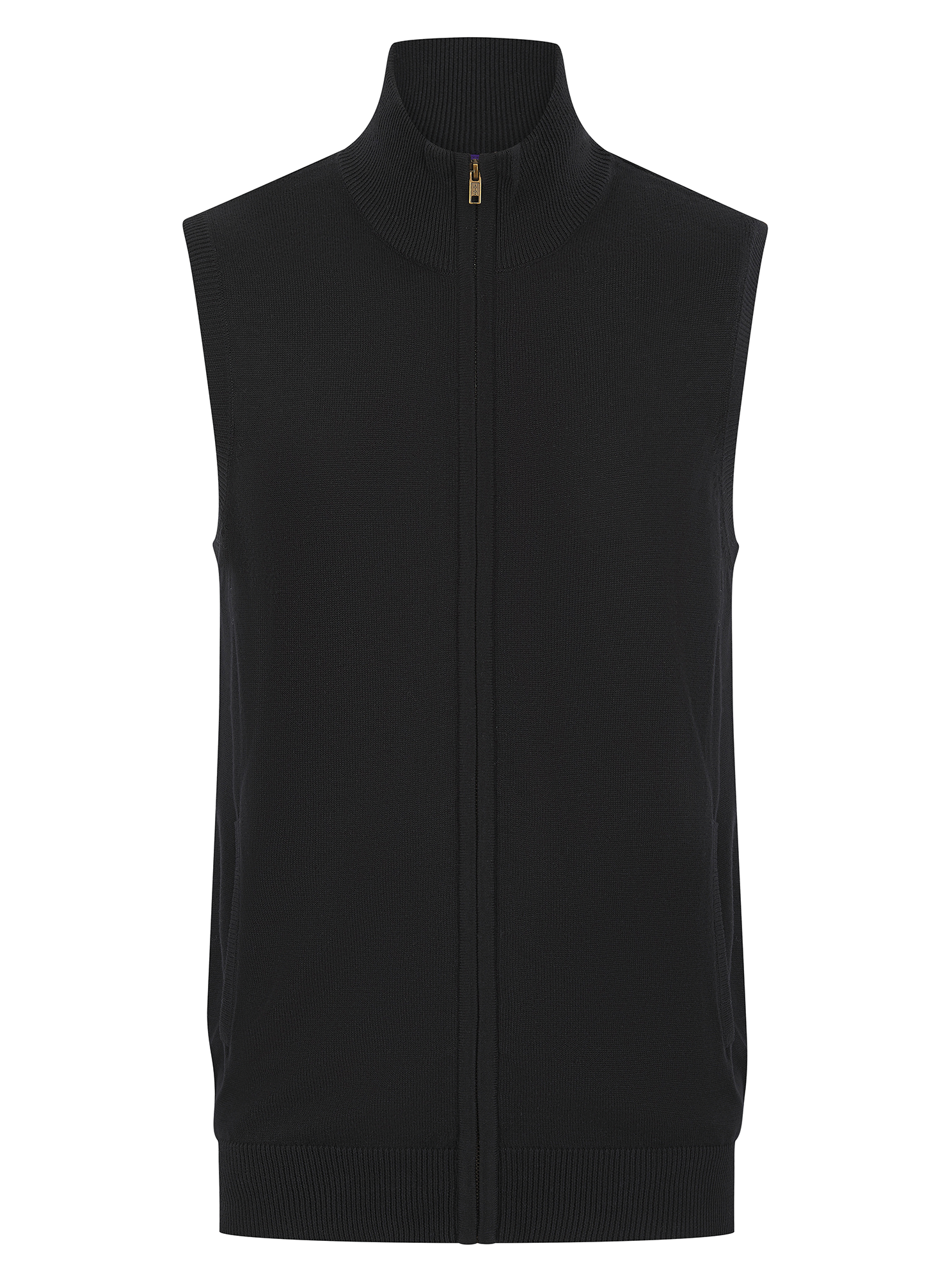Pull zippé sans manches pour homme — Vue de face - Black