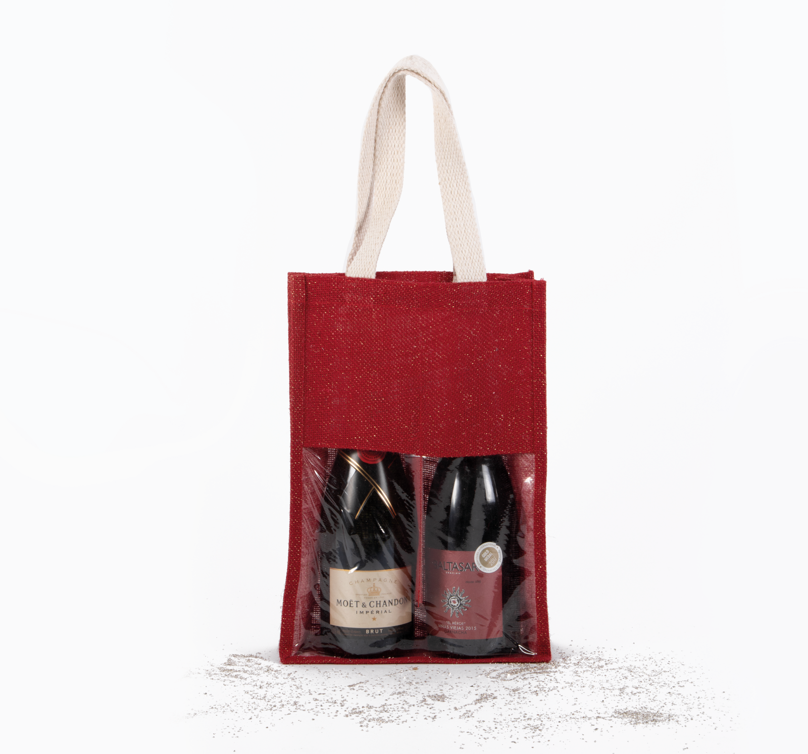 Sac porte-bouteilles en jute — Vue de face - Cherry Red / Gold